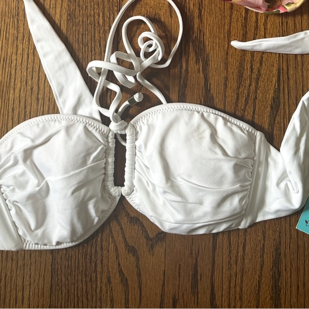white shirted bandeau bikini top by luxury brand Letarte